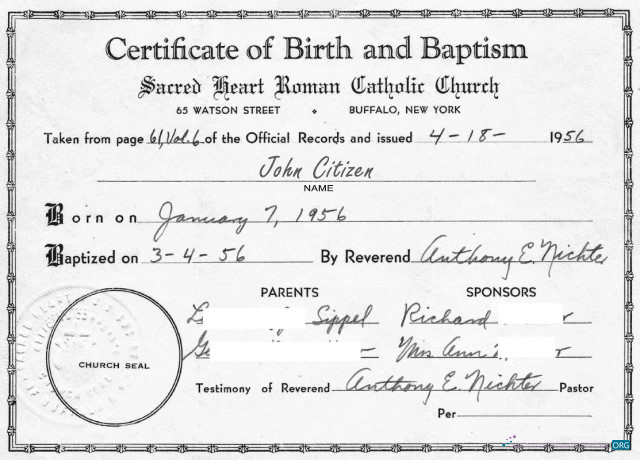 Download New York Roman Catholic church certificate of birth Photoshop template